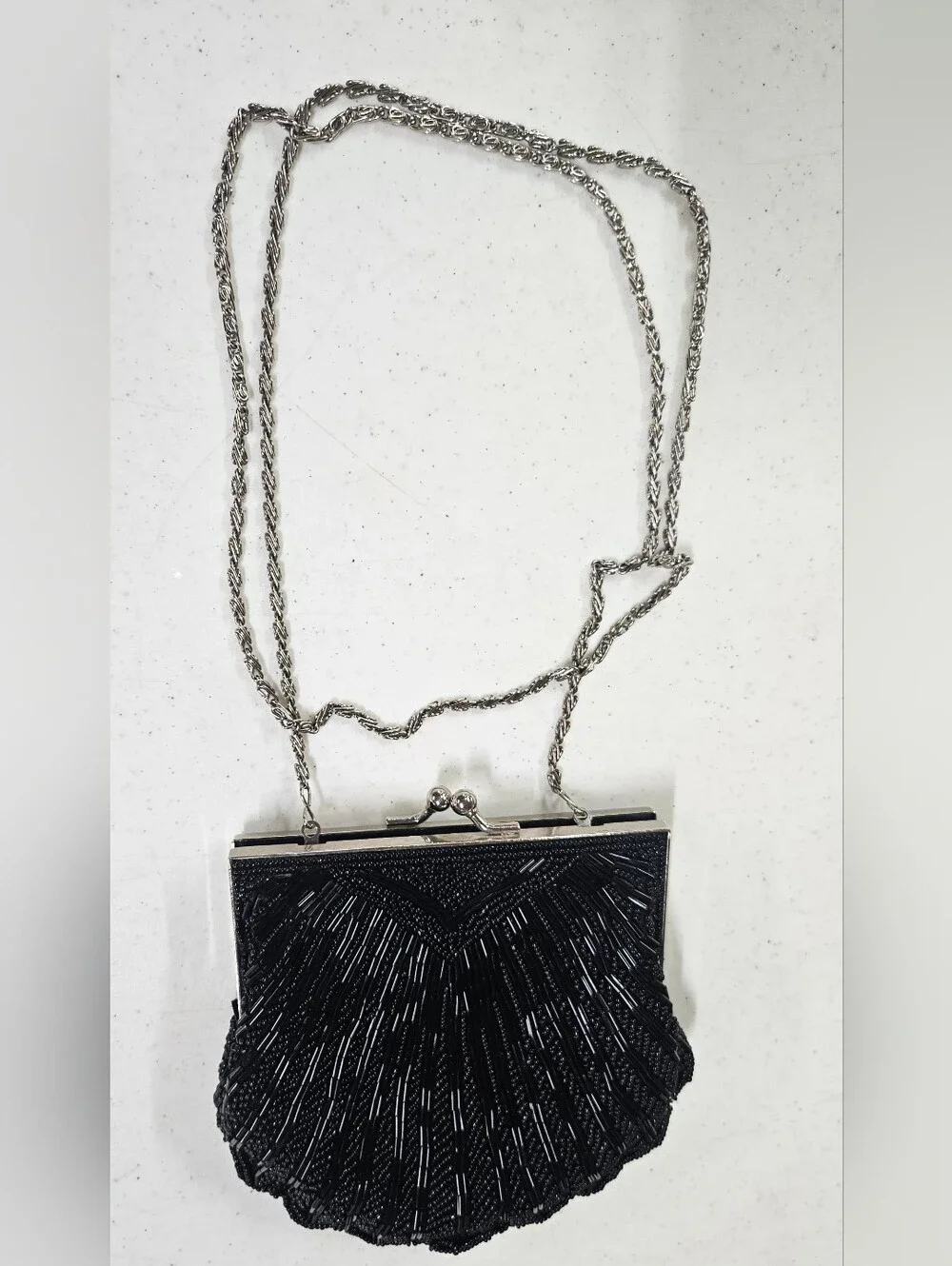 Source Unknown Black Beaded Shell Brautiful Evening Clutch
